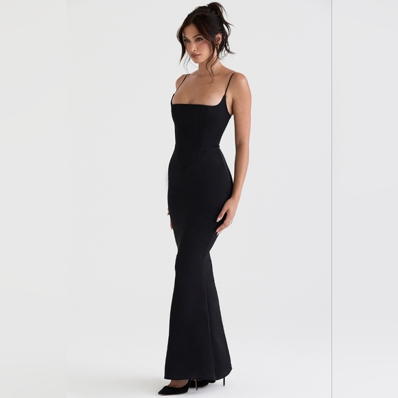 House Of CB Olivette black satin corset maxi dress XL - Picture 2 of 9